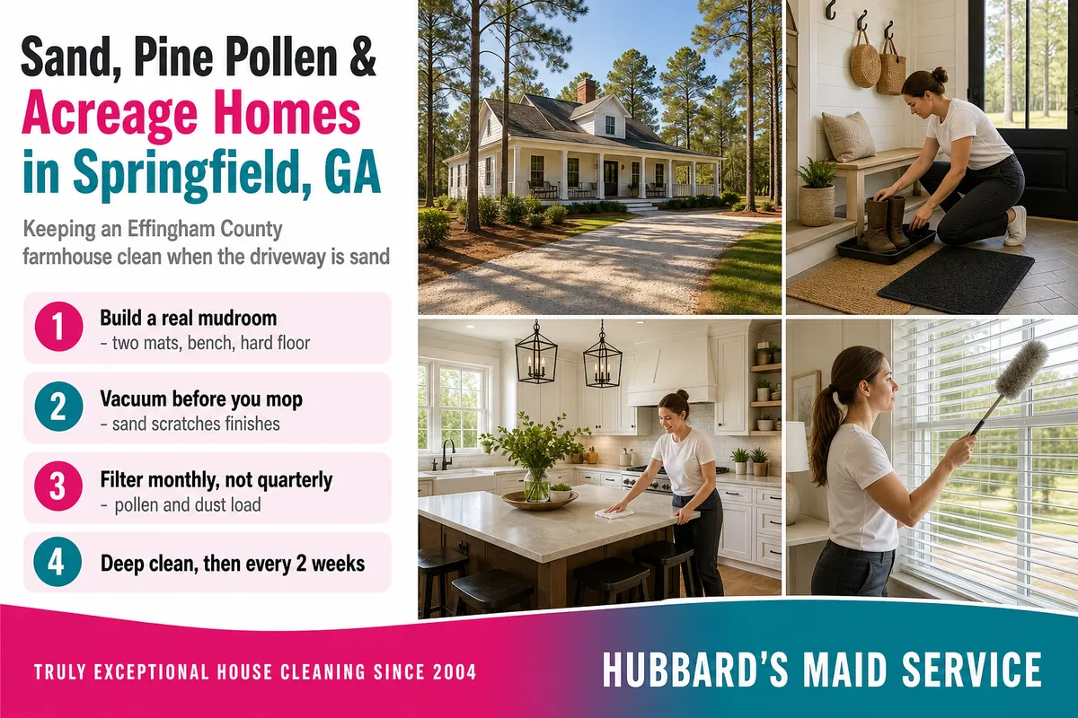 Sand, pine pollen and acreage homes in Springfield, GA - Hubbard's Maid Service cleaning guide