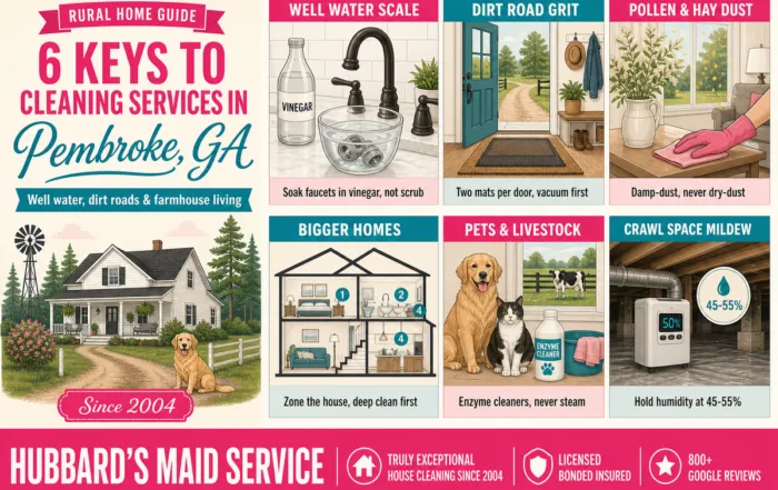 Cleaning services in Pembroke, GA rural home guide infographic by Hubbard's Maid Service